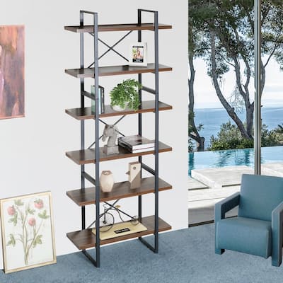 Baldwin 6-Tier Mordern Bookshelves in Antique Walnut Color - 35"x13"x85"H