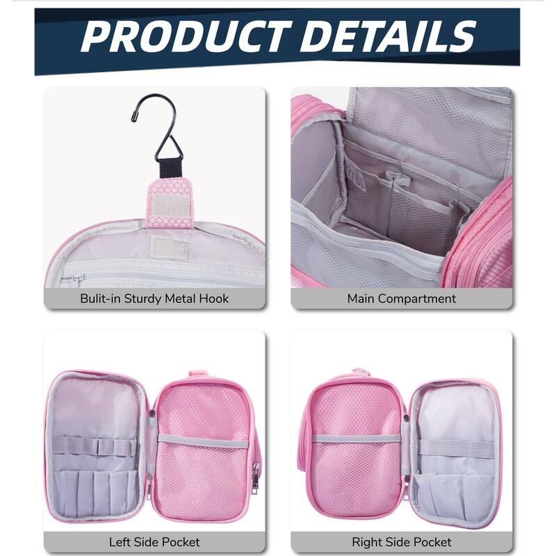 Large Hanging Toiletry Bag for Travel & Daily Use, Water-Resistant Dopp Kit for Makeup, Shaving, Toiletries