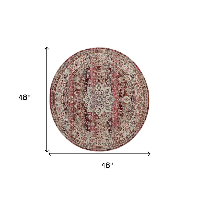 HomeRootsFloral Transitional Round Area Rug - 48' X '48' X '0.5