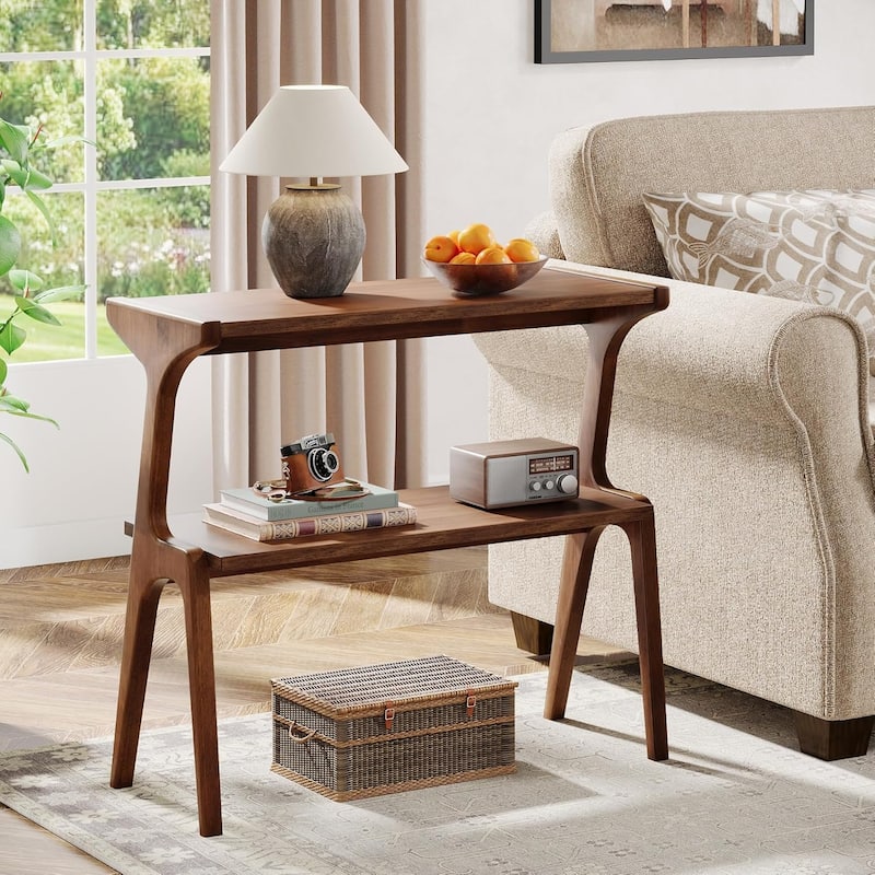 Modern SideTable with Storage Shelf, Sofa End Table with Solid Wood Legs, Bedside Table, Nightstand for Bedroom, Living Room - RusticBrown