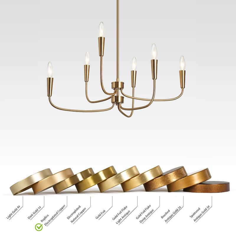 Uta Modern Gold 6-Light Chandelier Farmhouse Pendant Lights for Dining Room - L26.8" x W17.3" x H11.8"