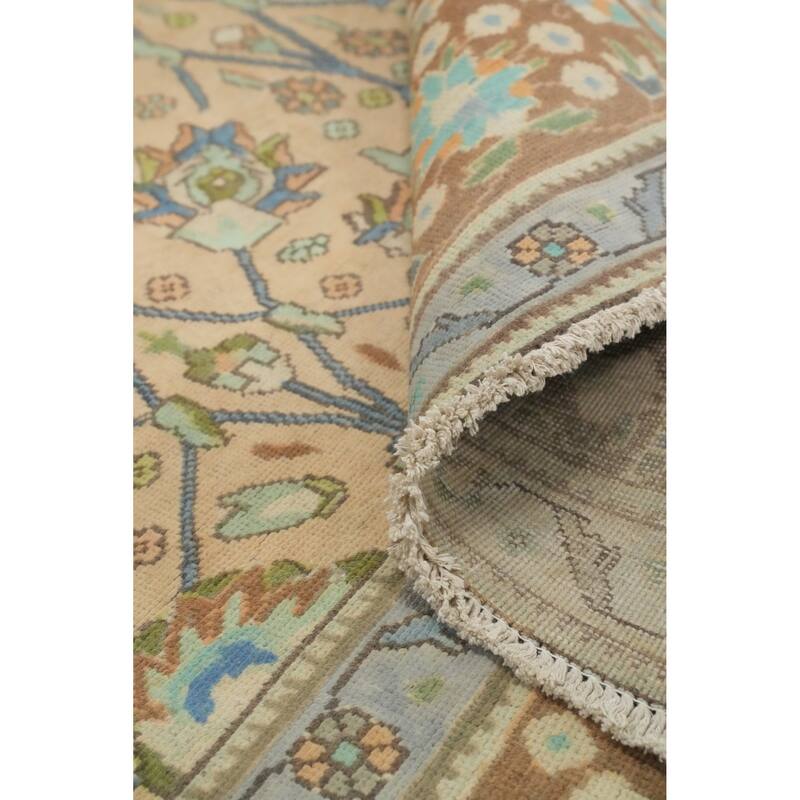 Hand Knotted Oriental 100% Wool Carpet Traditional All-Over Peach Tabriz Area Rug - 12' 8'' X 9' 11''