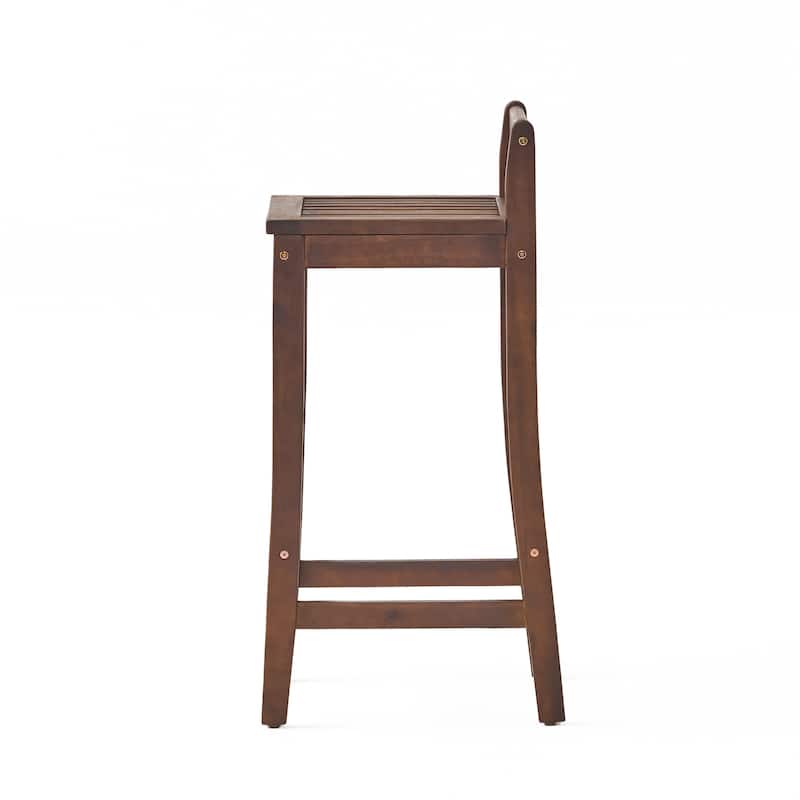 Roomfitters Outdoor Acacia Wood Bar Stools, Rustic Patio High Dining Chairs with Backrest and Footrest, Brown