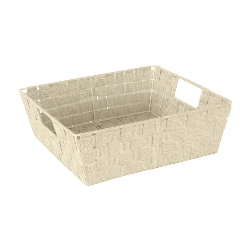 Simplify Ivory Plastic Large Woven Storage Bin - 13"x15"x5"