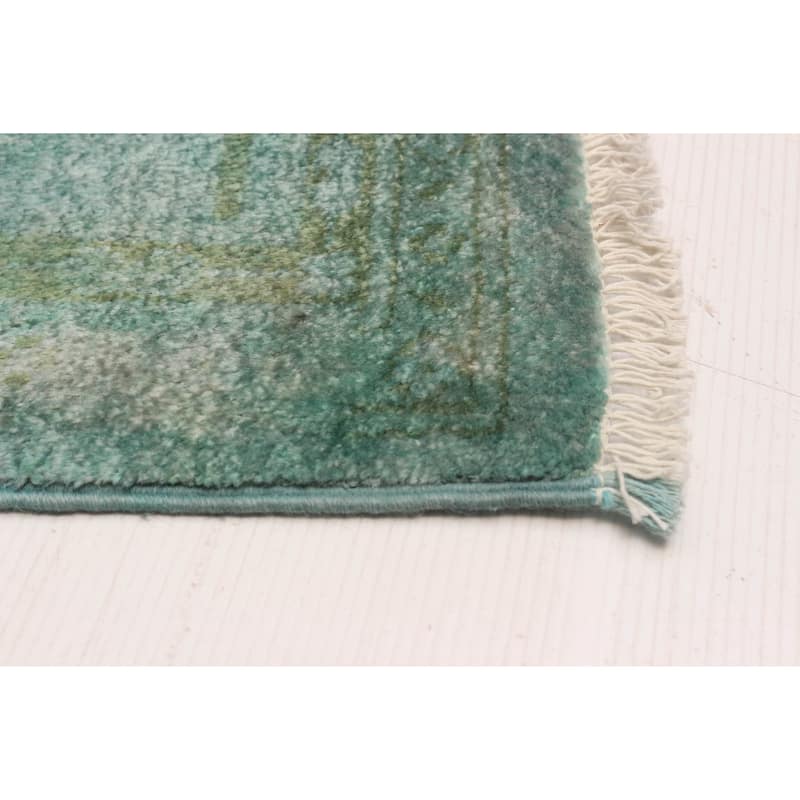 ECARPETGALLERY Hand-knotted Vibrance Cyan Wool Rug - 7'9 x 10'1