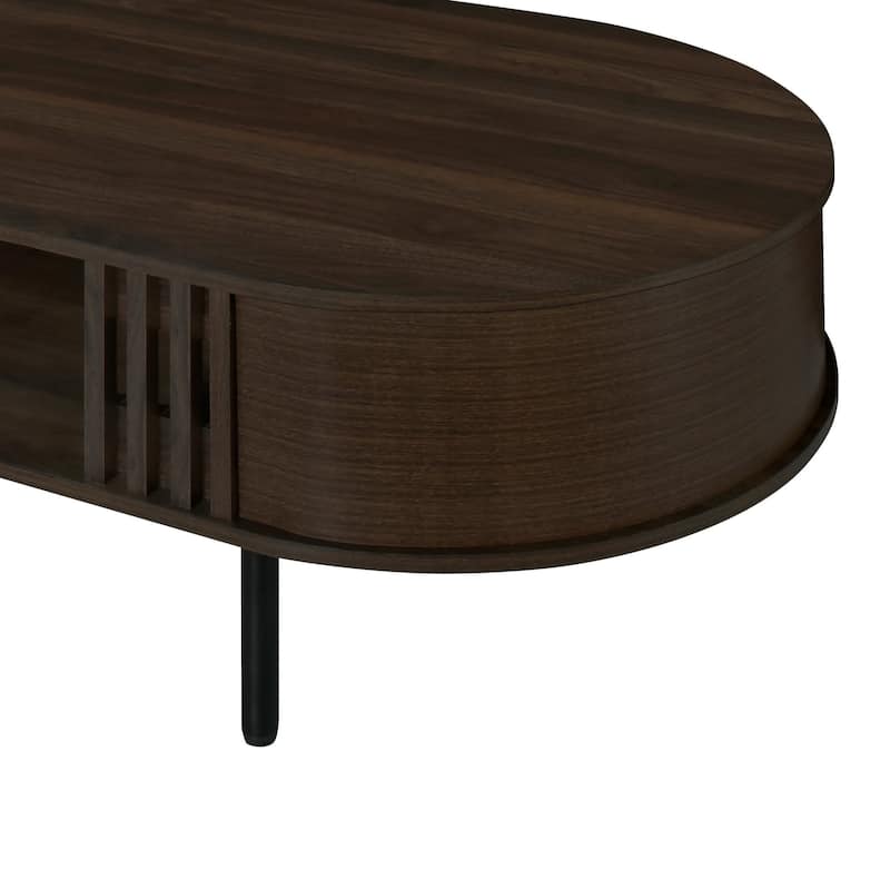 Brandon Cocktail Coffee Table with Inner Shelf, Oval Walnut Brown Wood