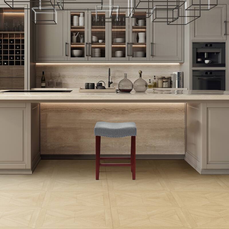 Jameson Upholstered Polyester Cherry 24 Inch Counter Stool - Cherry/Gray