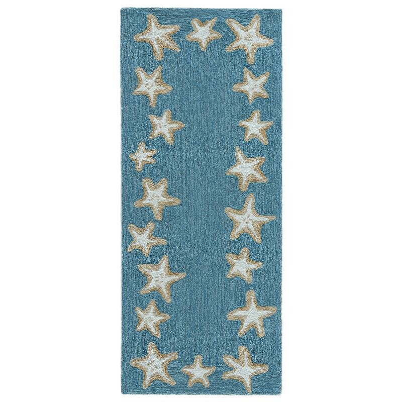 Liora Manne Capri Starfish Border Indoor/Outdoor Area Rug - 2' x 5' - Aqua