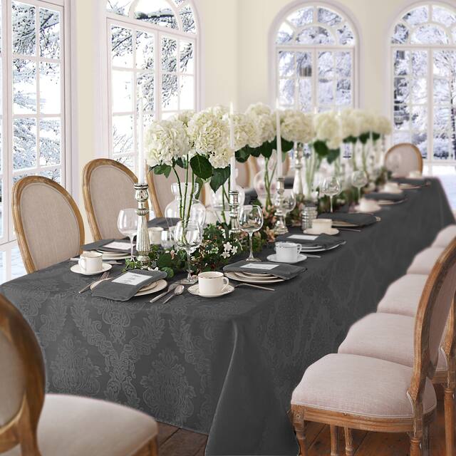 Elrene Barcelona Damask Elegant Fabric Tablecloth - 60" w x 102" l - gray