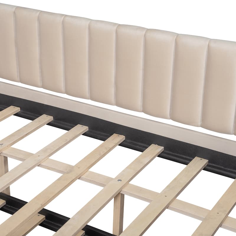 Full Size Upholstered Daybed with Trundle and Wood Slat Support