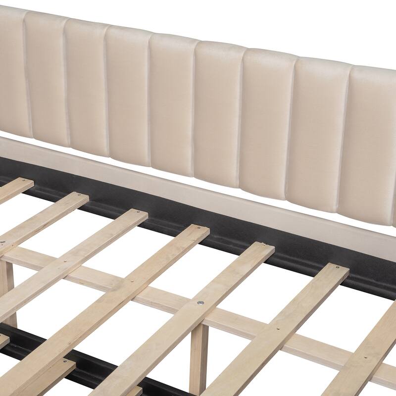 Roomfitters Full Size Upholstered Daybed with Trundle, Wood Slat Support and Soft Padded Frame