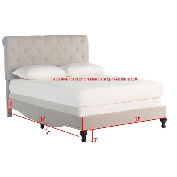 SAFAVIEH Hathaway Light Grey Linen Upholstered Tufted Rolled Back Bed (Full)