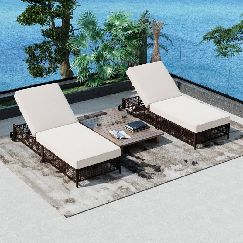 Outdoor Lounge Chair Set of 2, Patio Chaise Lounge with 5-Position Backrest for Poolside Backyard Garden