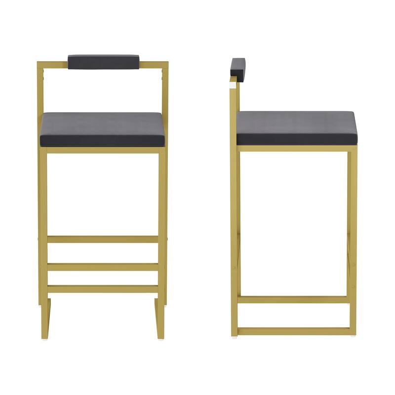 Set of 2 Bar Stools with Backrest & Footrest Counter Height Velvet Upholstered Dining Chairs for Kitchen Island (Gold & Gray)