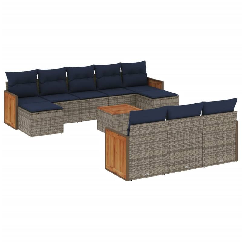 vidaXL 10/11 Piece Patio Sofa Set with Cushions Black/Gray Poly Rattan - 21.7 x 24.4 x 27.2