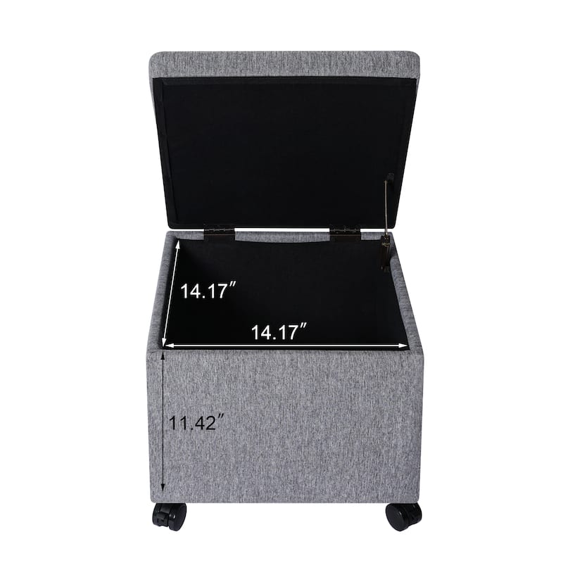 Adeco Bonded Leather Storage Ottoman Square Tufted Cube Footstool
