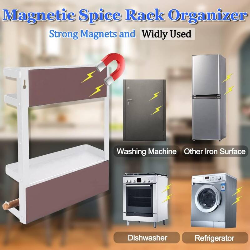 Magnetic Spice Rack for Refrigerator Magnetic Paper Towel Holder - 3.9"D x 12.4"W x 13.2"H