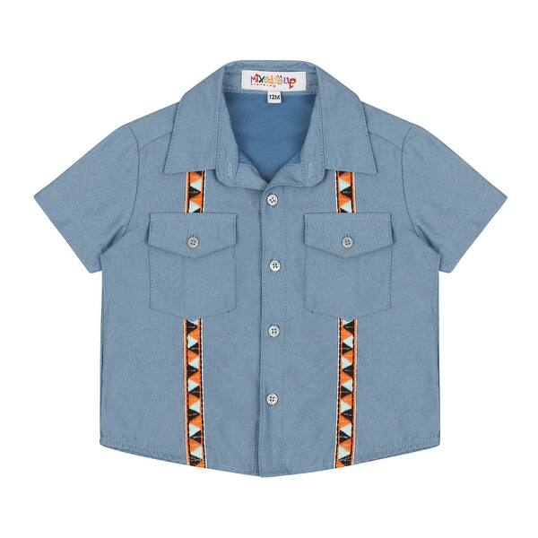 slide 2 of 6, Mixed Up Clothing Baby Hemd Short Sleeve Button Down Shirt 12 Months - Light Blue