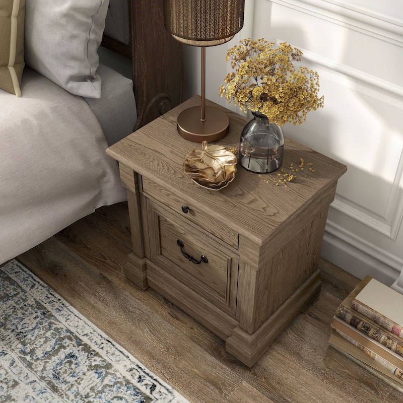 Furniture of America Wacine Weathered Grey Solid Wood 2-Drawer Nightstand