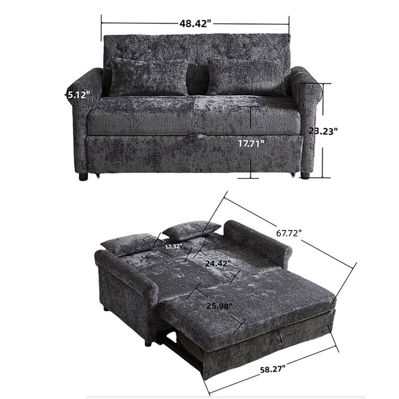 Versatile 2-in-1 Sofa Bed Comfortable Seating with Storage Bag, Sleeper Sofa Couch Loveseat with Pull Out Bed