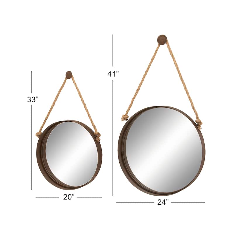 Metal Wall Mirror with Rope Accents - Set of 2 Brown - Roche River Decor