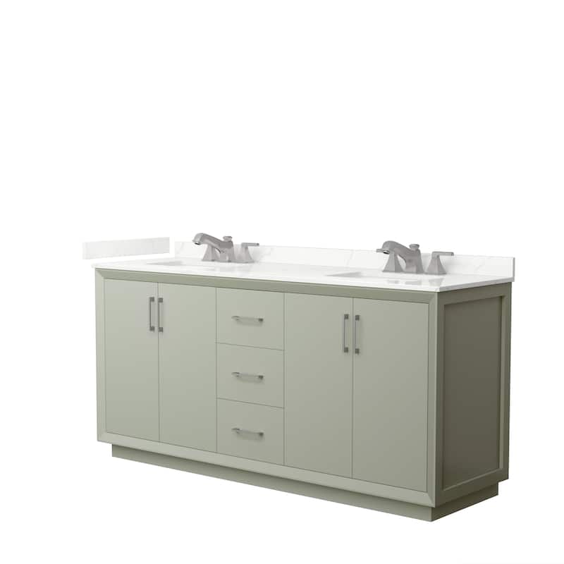 Strada 72-inch Double Vanity, Quartz Top - Light Green, Nickel Trim, Giotto Quartz Top