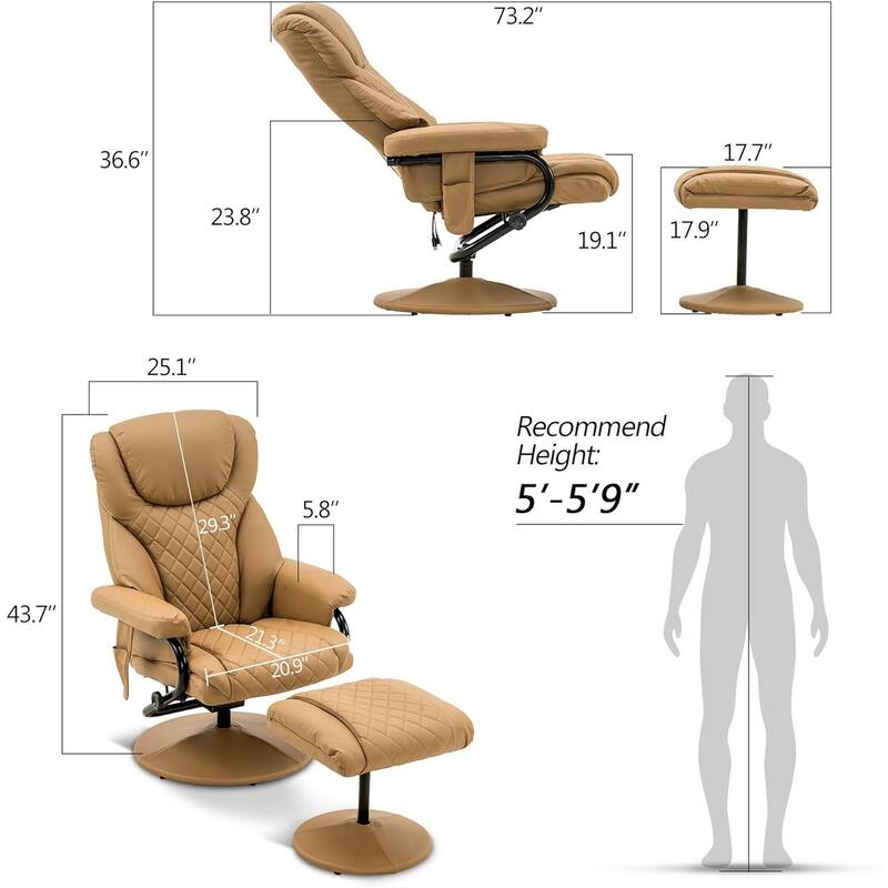MCombo set of 2 Faux Leather Swivel Massage Recliner with ottoman