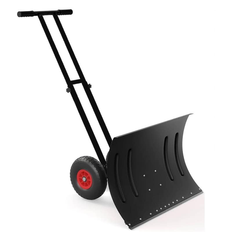 Heavy Duty 30-Inch Wheeled Snow Shovel with Adjustable Ergonomic Handle - Black