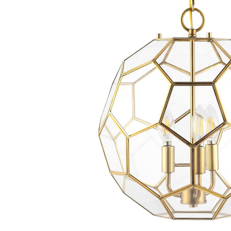 Violet 13.5" 3-Light Modern Bohemian Iron/Glass LED Pendant, Brass Gold/Clear by JONATHAN Y - 3 Light