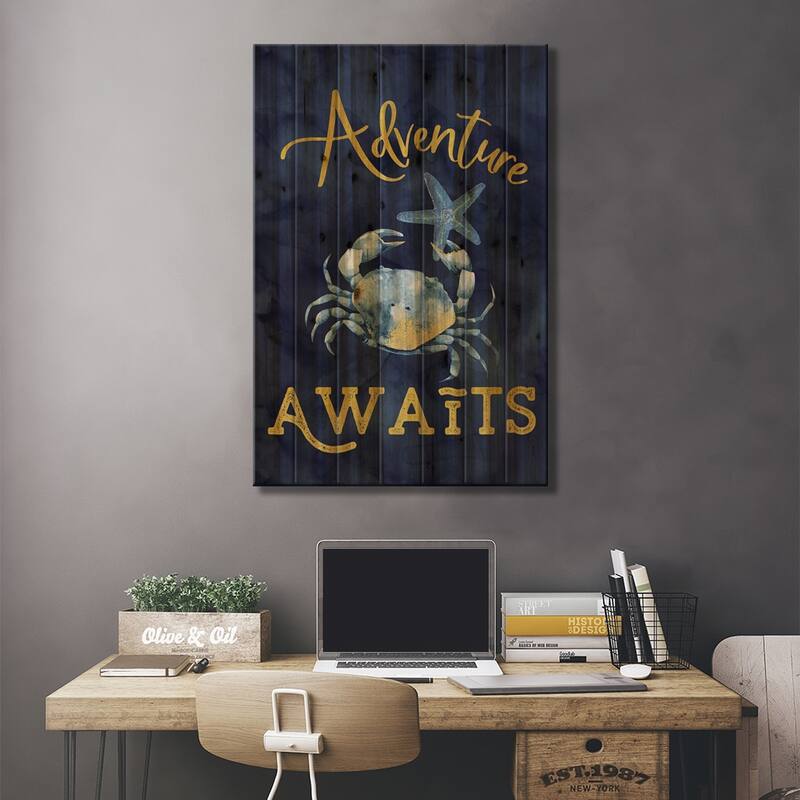 Deep Blue Sea XIII On Navy Print On Wood by Tara Reed - Multi-Color