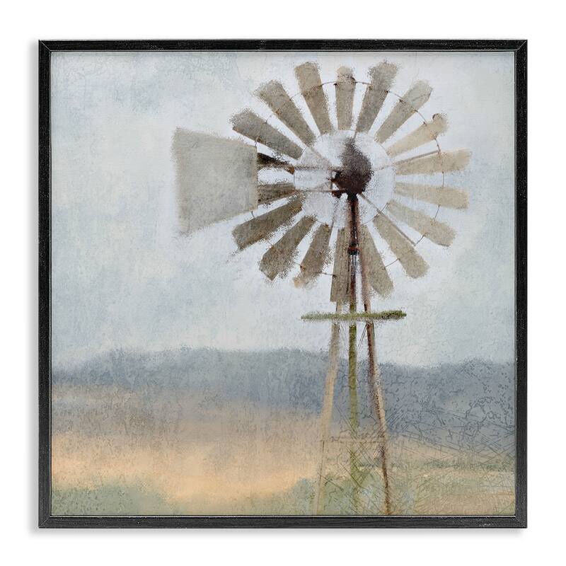 Stupell Neutral Blue Windmill Breeze Farmyard Painting, Framed Giclee, 12 x 1.5 x 12, Made in USA - Multi-color - 24 x 24 - Black