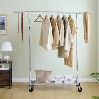 thumbnail image 2 of 2-Pack Collapsible Heavy Duty Rolling Garment Rack – Adjustable Clothing Rack On Wheels, 250 Lbs Capacity 2 of 5