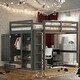 preview thumbnail 2 of 15, Full Size Loft Bed with Built-in Wardrobe, Desk, Storage Shelves and Drawers-Gray