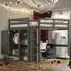 preview thumbnail 1 of 15, Wood Full Size Loft Bed with Built-in Wardrobe, Desk, Storage Shelves and Drawers Gray