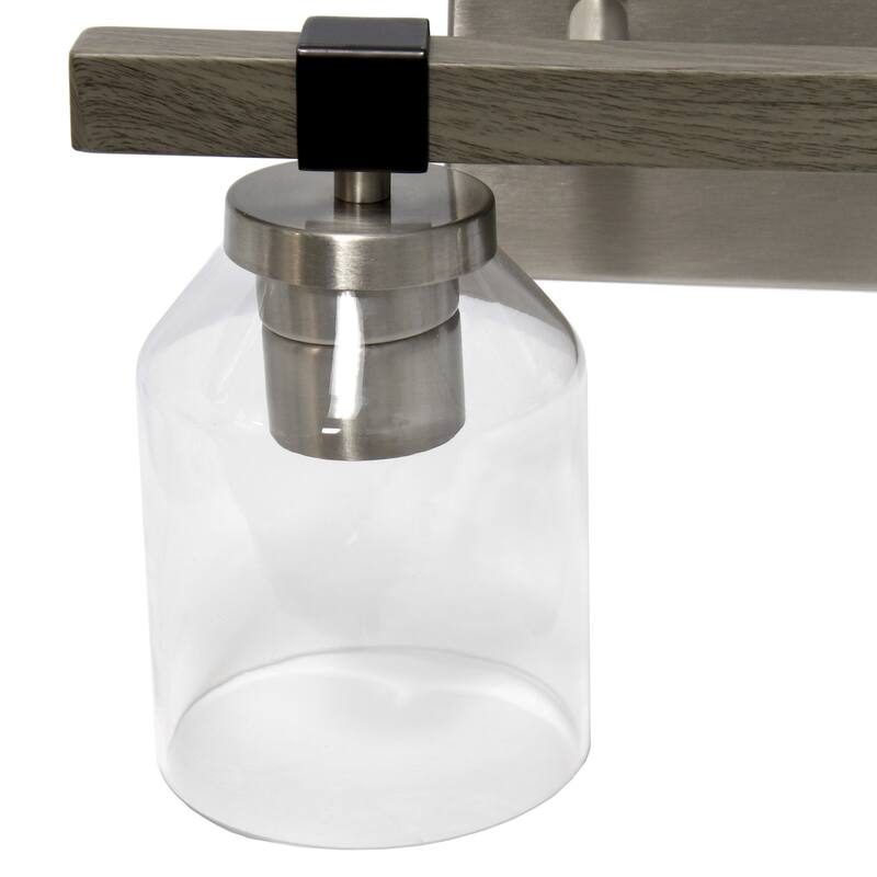 Two Light Vanity Light - Metal & Glass Shade Wall Sconce - Nickel & Black Finish - Bathroom, Hallway Decor - 6.5