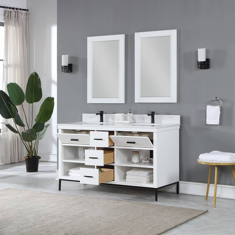 Altair Kesia Bathroom Vanity with Composite Stone Countertop with Mirror