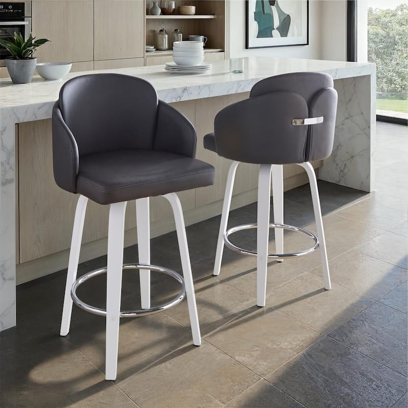 Dahlia 26" Fixed-Height Counter Stool - Set of 2 - Black Faux Leather