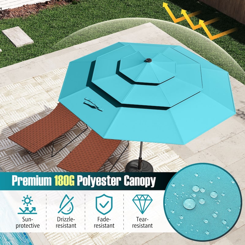 Gymax 10 FT Solar Patio Umbrella w/ 32 LED Lights 3-Tier Vented Top