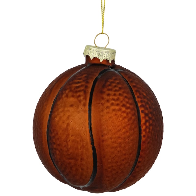 Basketball Glass Christmas Hanging Ornament - 3.5" - Orange and Black