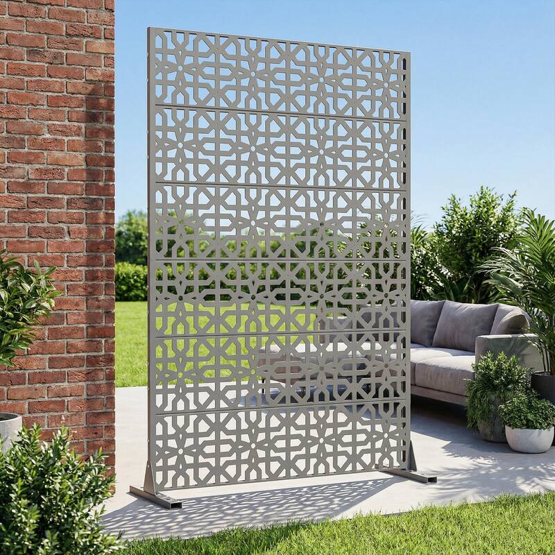 Dovelina 72'' x 47'' Privacy Metal Screen Fence Panel - Grey - 72*47