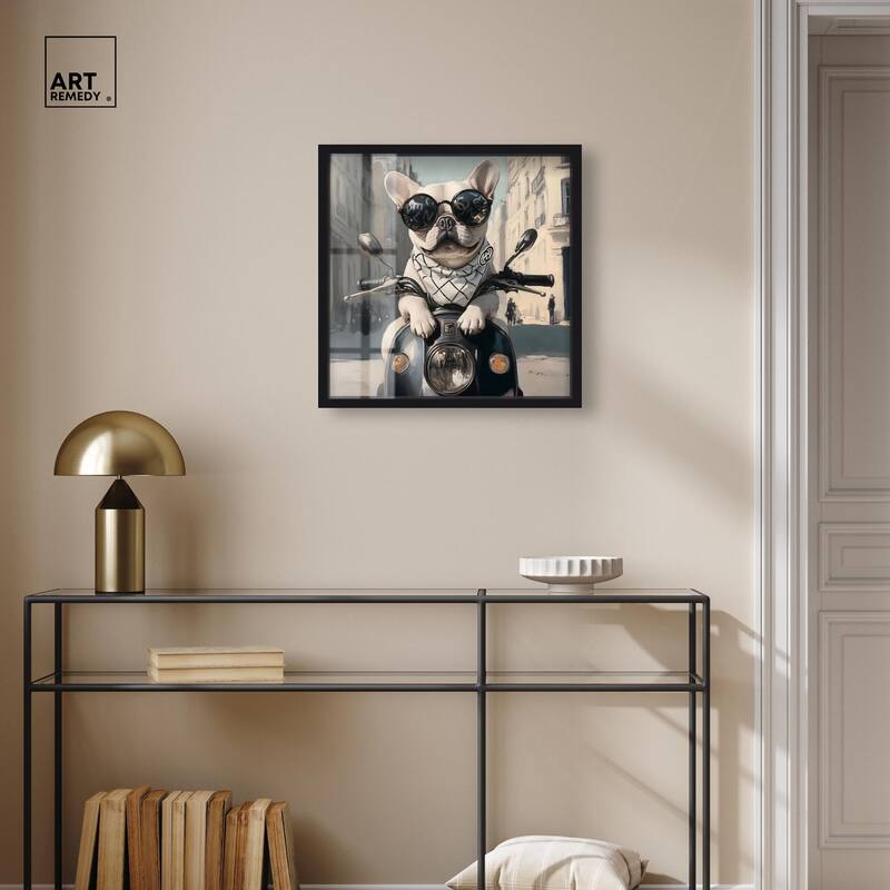 Frenchie on a Scooter Drive Shadowbox by Art Remedy