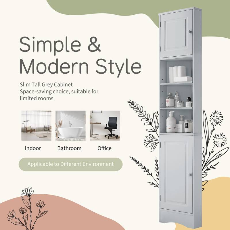 Multi-Functional Corner Cabinet Tall Bathroom Storage Cabinet with Two Doors and Adjustable Shelves, Open Shelf