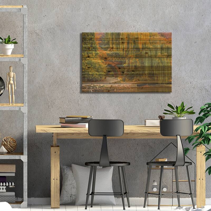 Willows Over The Pond Print On Wood by Don Schwartz - Multi-Color