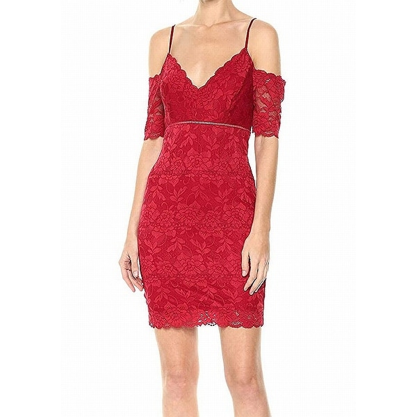 red lace cold shoulder dress