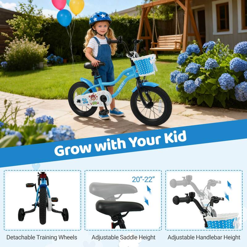 Costway 12”/14”/16”/18” Kids Bike with Training Wheels, Basket, Hand & - See Details