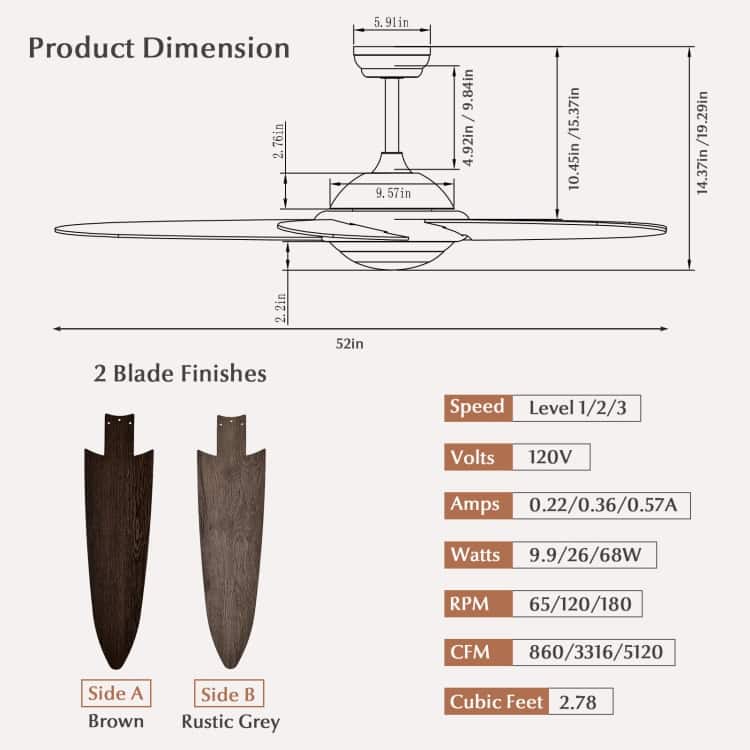 52 Inch Ceiling Fan with Lights and 3 Lighting Colors - 52" (D)