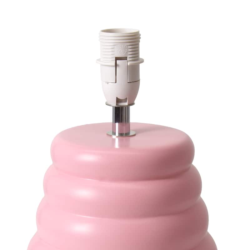 Stacked Ceramic Mini Table Lamp with Fabric Drum Shade Modern Sculptural Accent Lighting Compact Design