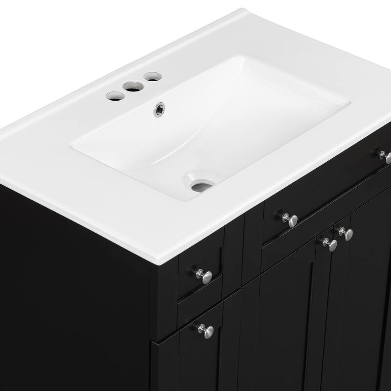Bathroom Vanity with Sink, Single Basin Vanity Set with Double-Tier Drawer, Bathroom Storage Cabinet with Adjustable Shelf