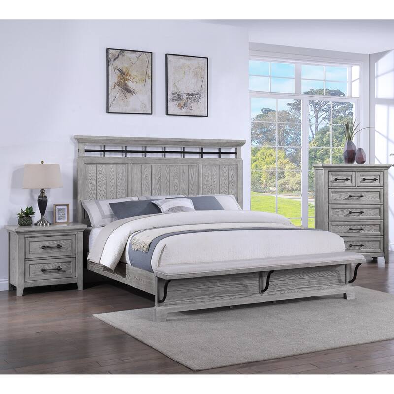 1pc Two Drawers Nightstand Wooden Bedroom Furniture Metal Pull Furniture - Light Grey