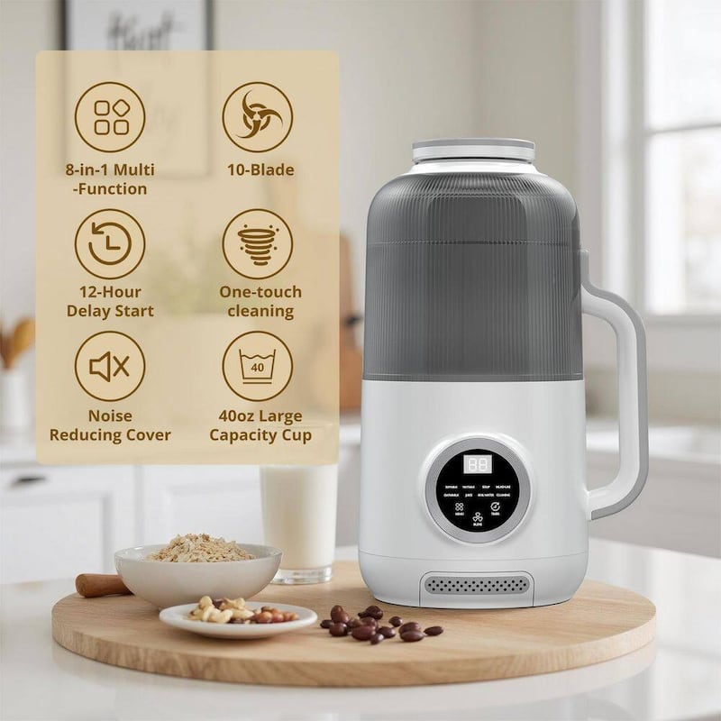 8-in-1 Nut Milk Maker, 40oz Blender Homemade Almond, Oat, Soy, Coconut milk, Juice & Soup, Electric Bean Milk Machine